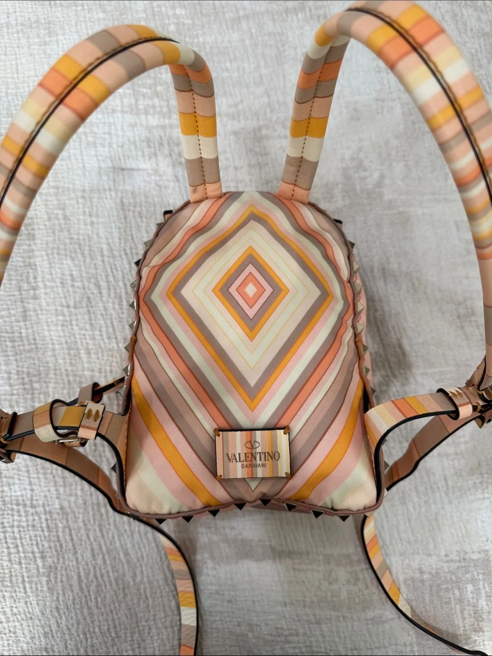 Valentino Garavani Striped Chevron Mini Backpack in Peach, Cream & Tan - Picture 2 of 3